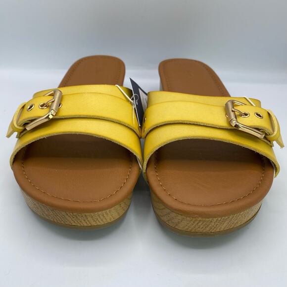New Universal Thread Yellow Faux Leather Open Toe Platform Slide Sandals 9 1/2 - Picture 3 of 6